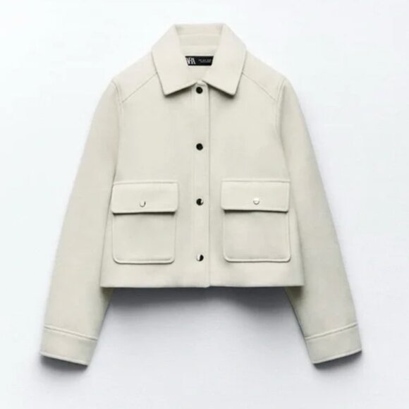 Zara Cream XS Cropped Soft Buttoned Shacket. - Picture 1 of 4